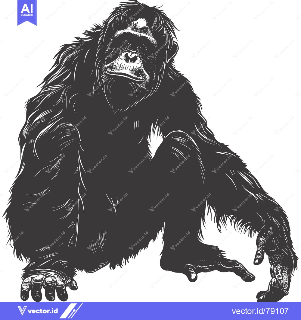 Premium Vector dari A Black and White Illustration of a Sitting Chimpanzee