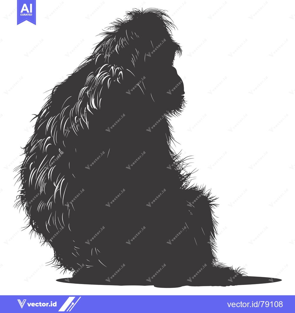 Premium Vector of Silhouette of a Furry Primate Sitting Down