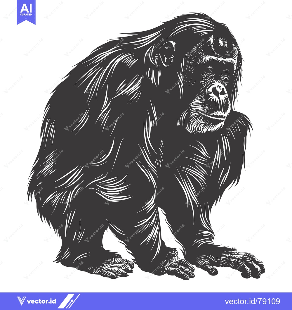 Premium Vector dari Black and White Illustration of a Chimpanzee Sitting