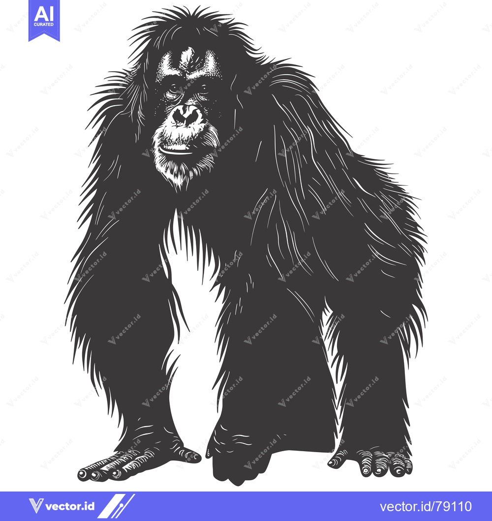 Premium Vector dari A Detailed Black and White Illustration of an Orangutan