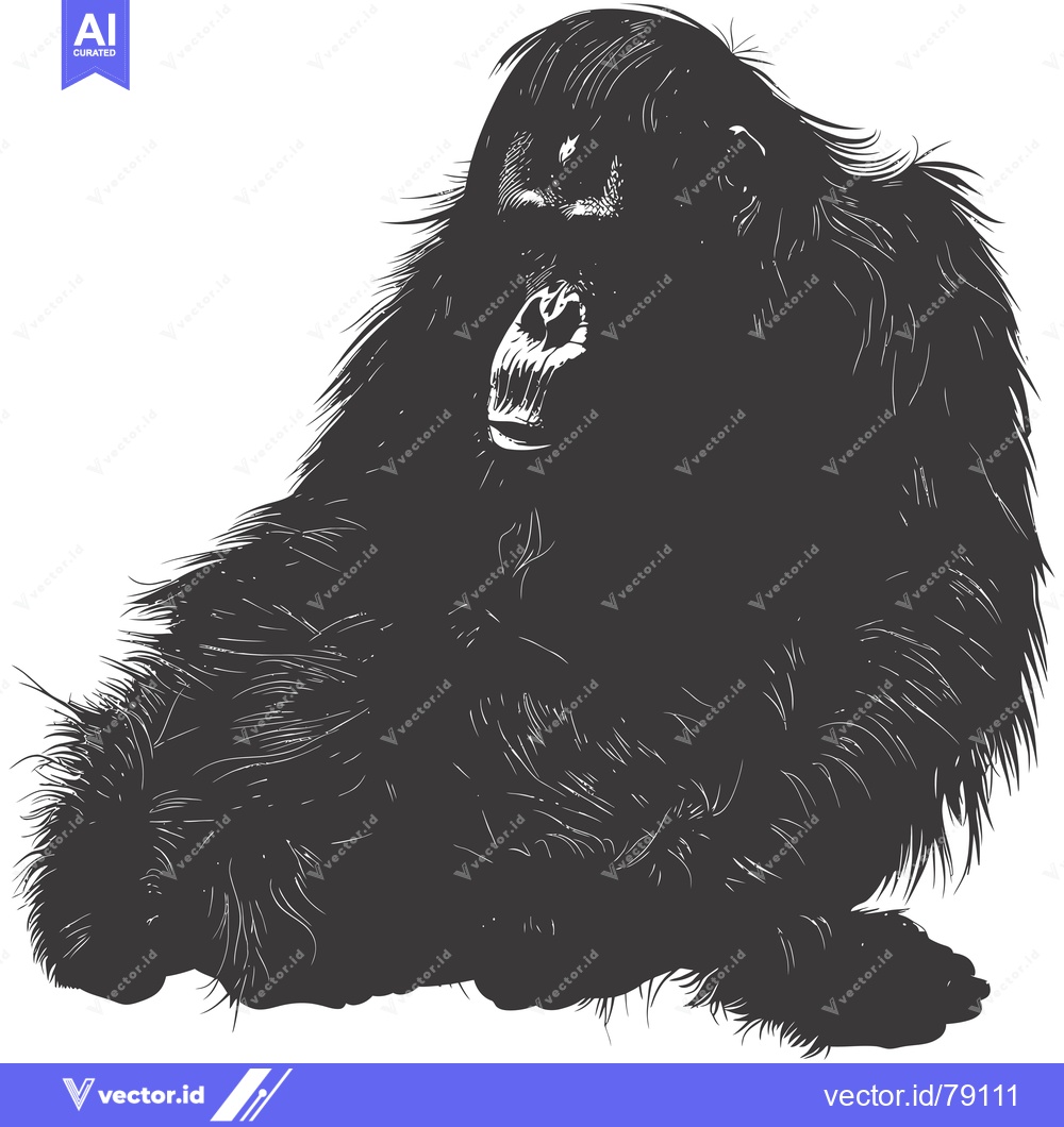 Premium Vector dari A Detailed Silhouette of a Sitting Gorilla