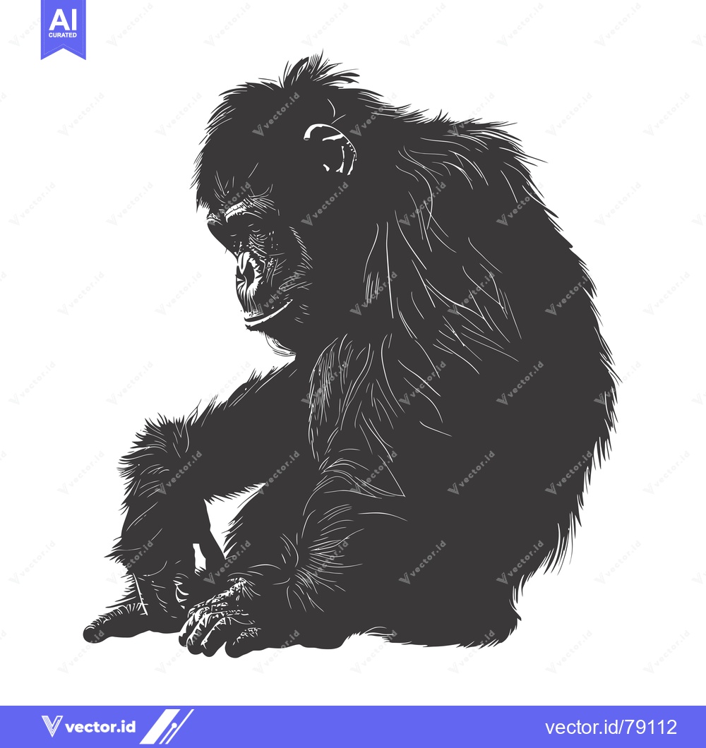 Premium Vector dari Black and White Illustration of a Sitting Chimpanzee