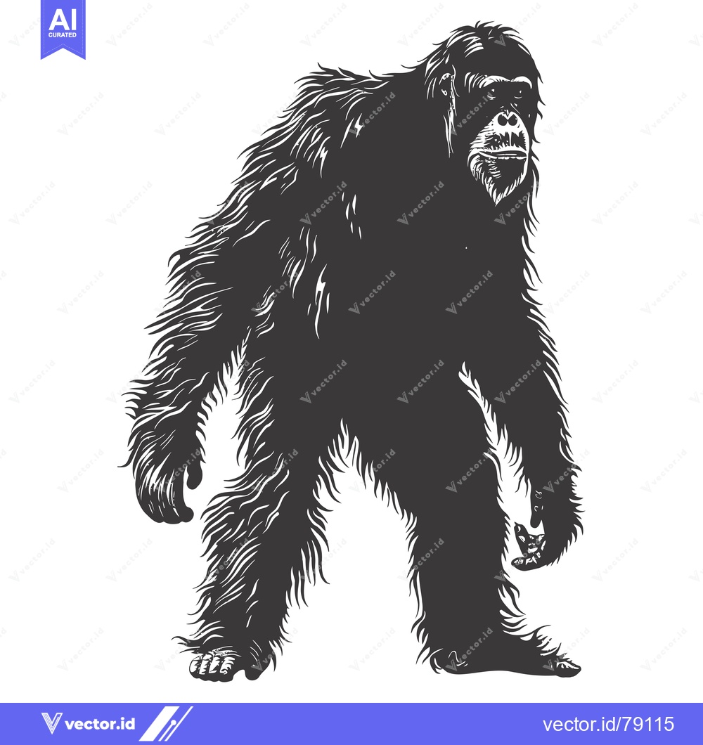 Premium Vector dari A black and white illustration of a chimpanzee standing upright