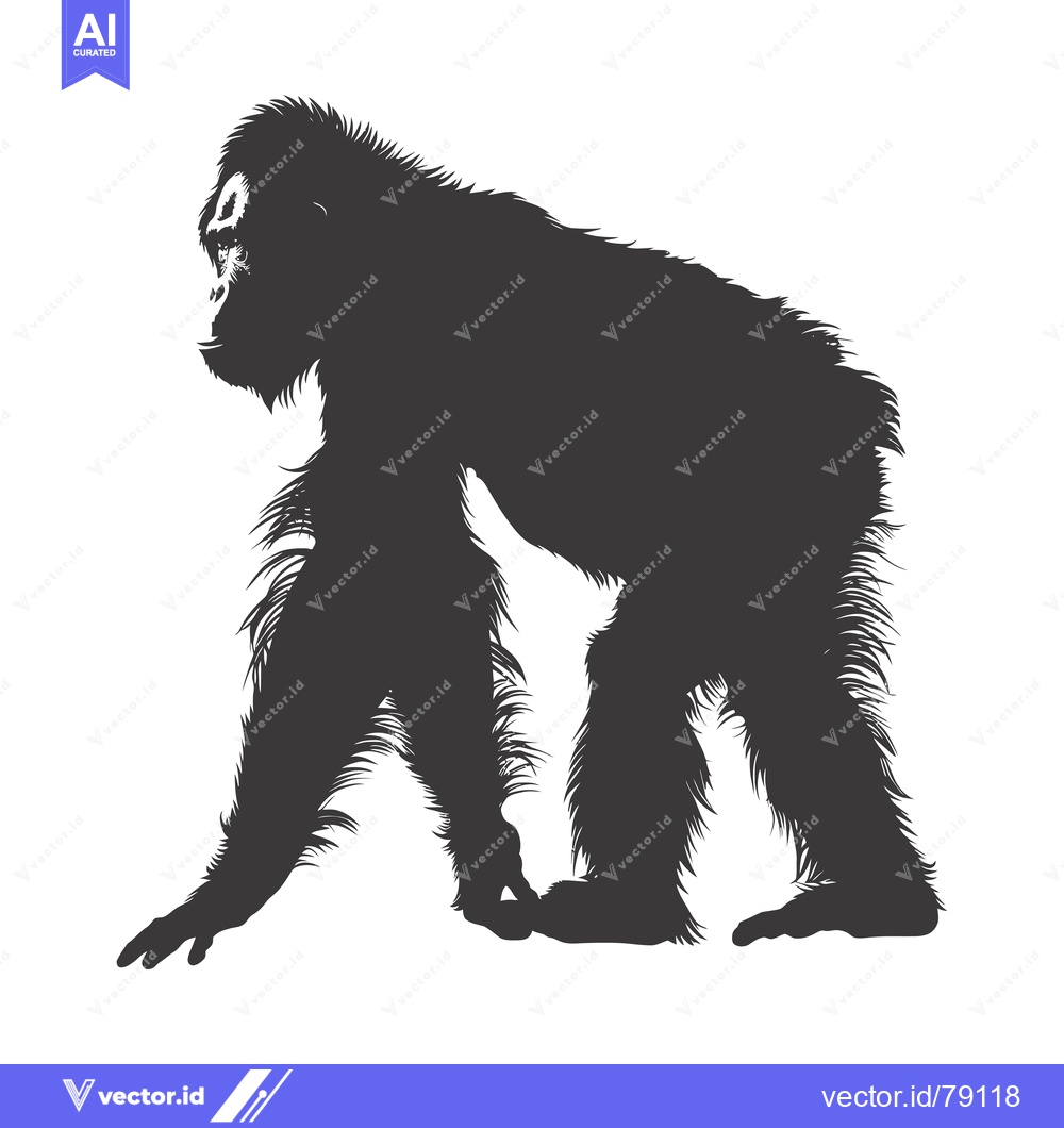 Premium Vector of Silhouette of a Walking Orangutan with Detailed Fur