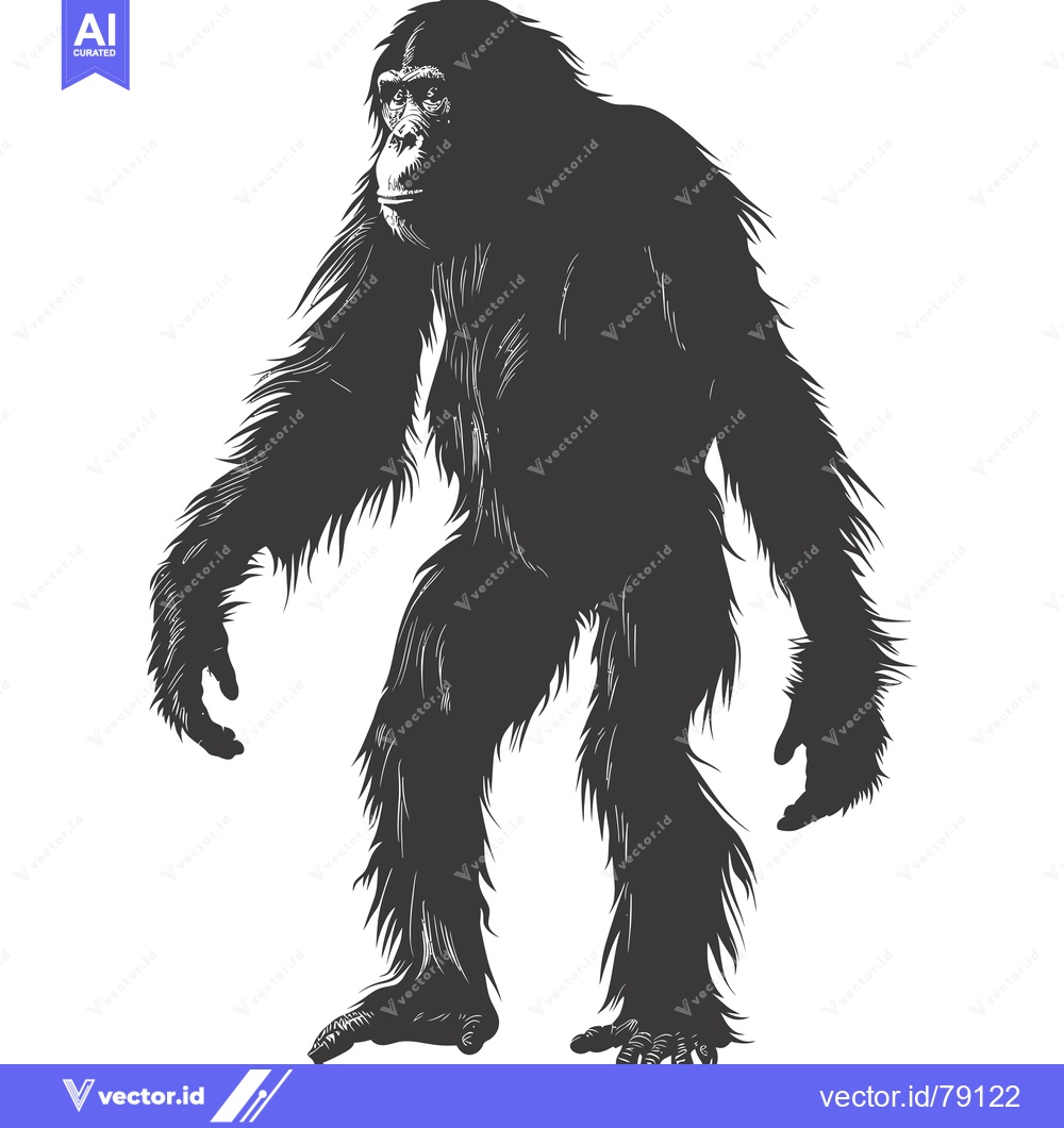 Premium Vector of Silhouette of a Chimpanzee Standing with Fur Detail