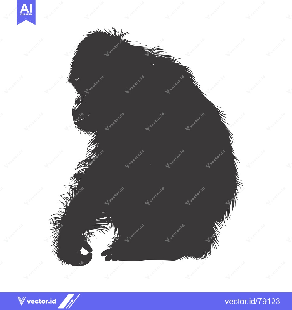 Premium Vector dari Silhouette of a Sitting Chimpanzee