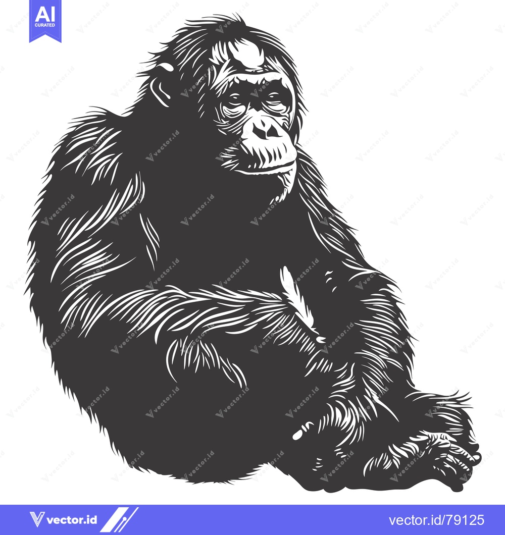 Premium Vector dari Black and White Illustration of a Sitting Chimpanzee
