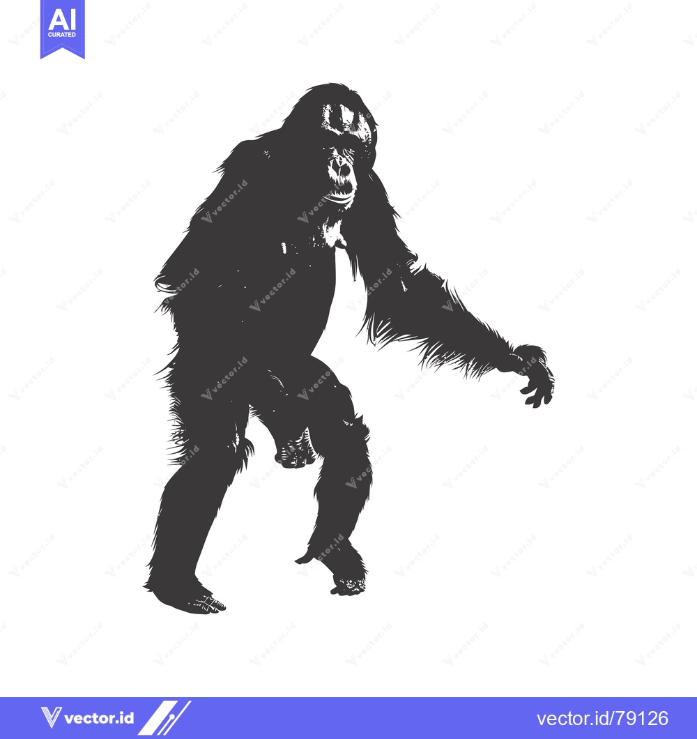 Premium Vector dari Black and White Silhouette of a Standing Orangutan