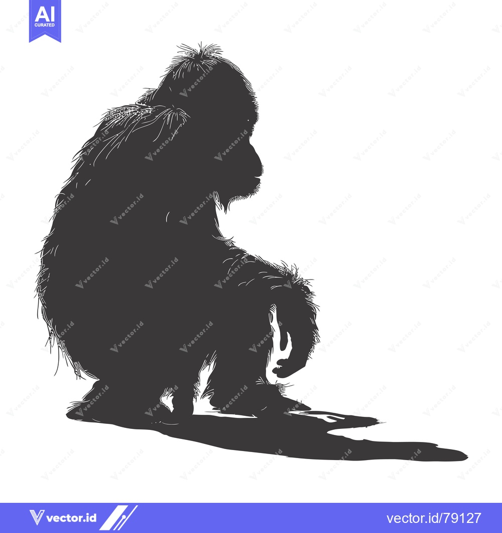 Premium Vector of A Sitting Chimpanzee Silhouette with a Shadow