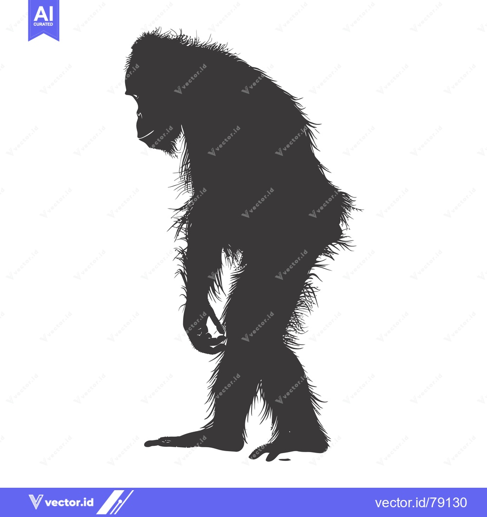 Premium Vector of Silhouette of a hairy primate standing on white background