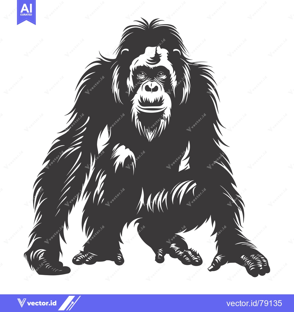Premium Vector dari Black and White Illustration of a Sitting Orangutan