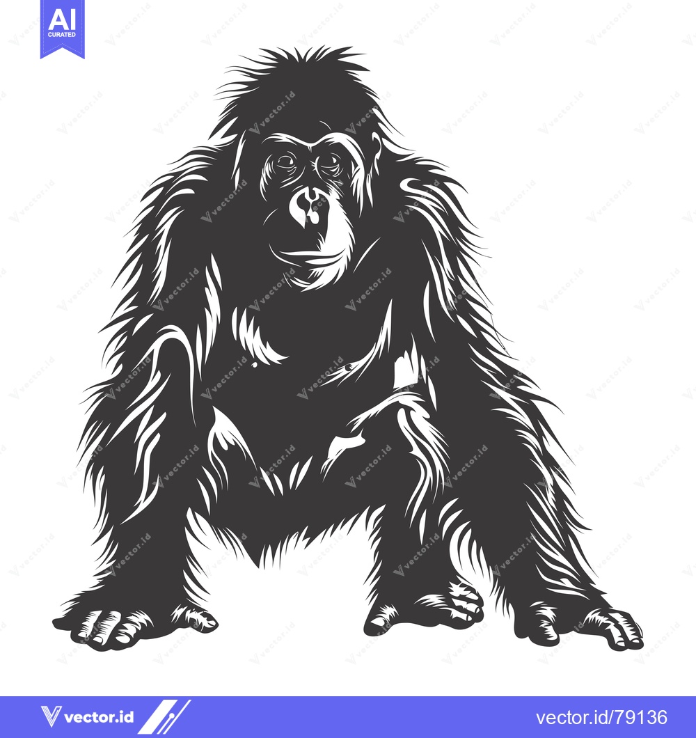 Premium Vector dari Black and White Stylized Illustration of an Orangutan