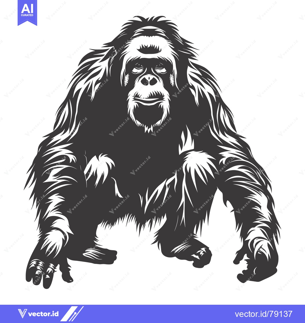 Premium Vector dari Black and White Illustration of an Orangutan Sitting with Its Hands Ou