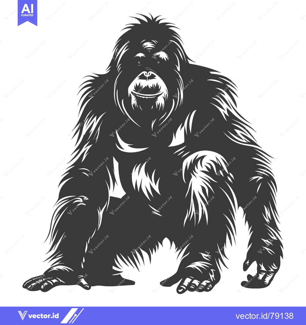 Premium Vector of A black and white illustration of a sitting orangutan