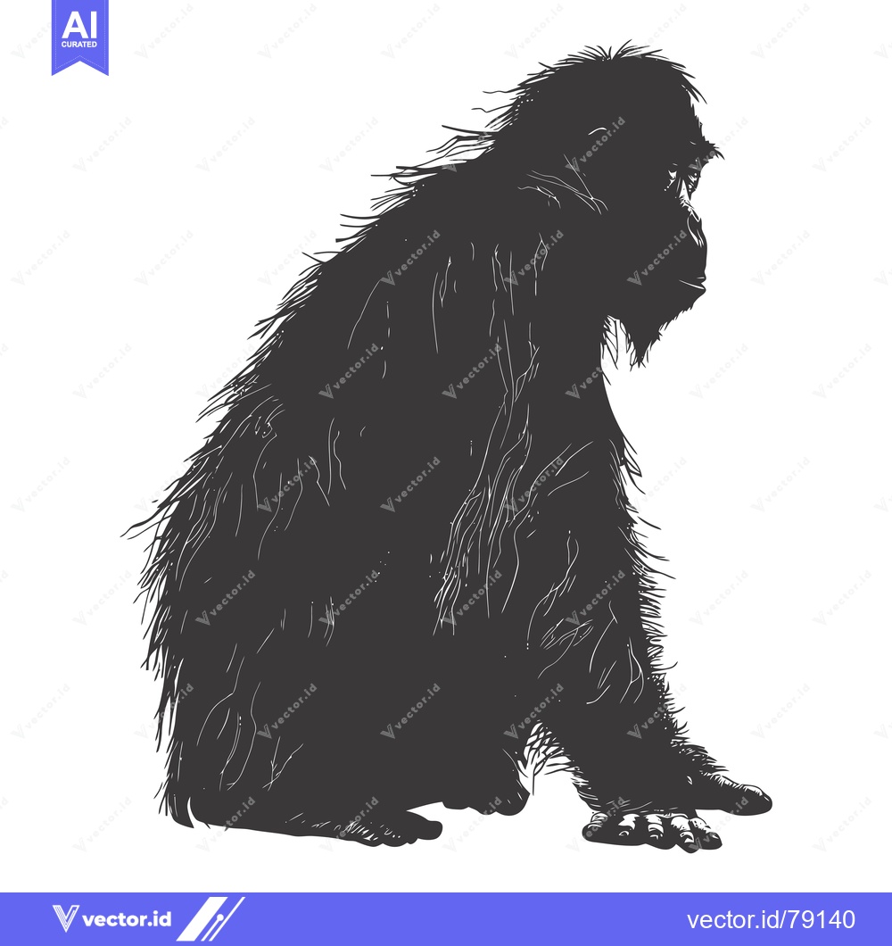 Premium Vector of Silhouette of a Sitting Furry Primate
