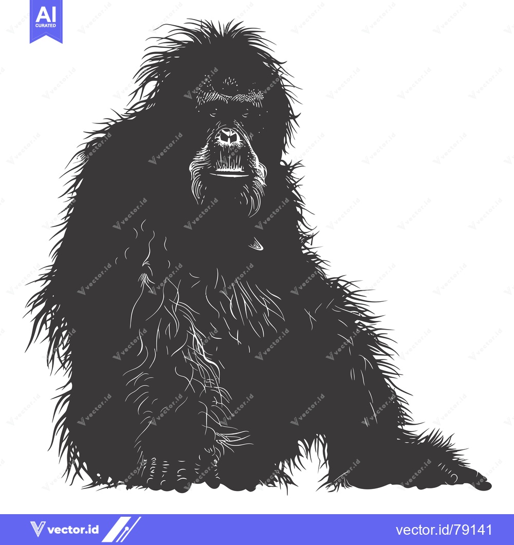 Premium Vector of Black and White Line Drawing of a Sitting Orangutan