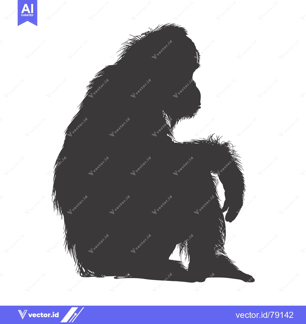 Premium Vector of Silhouette of a Sitting Chimpanzee with One Hand Resting on Knee