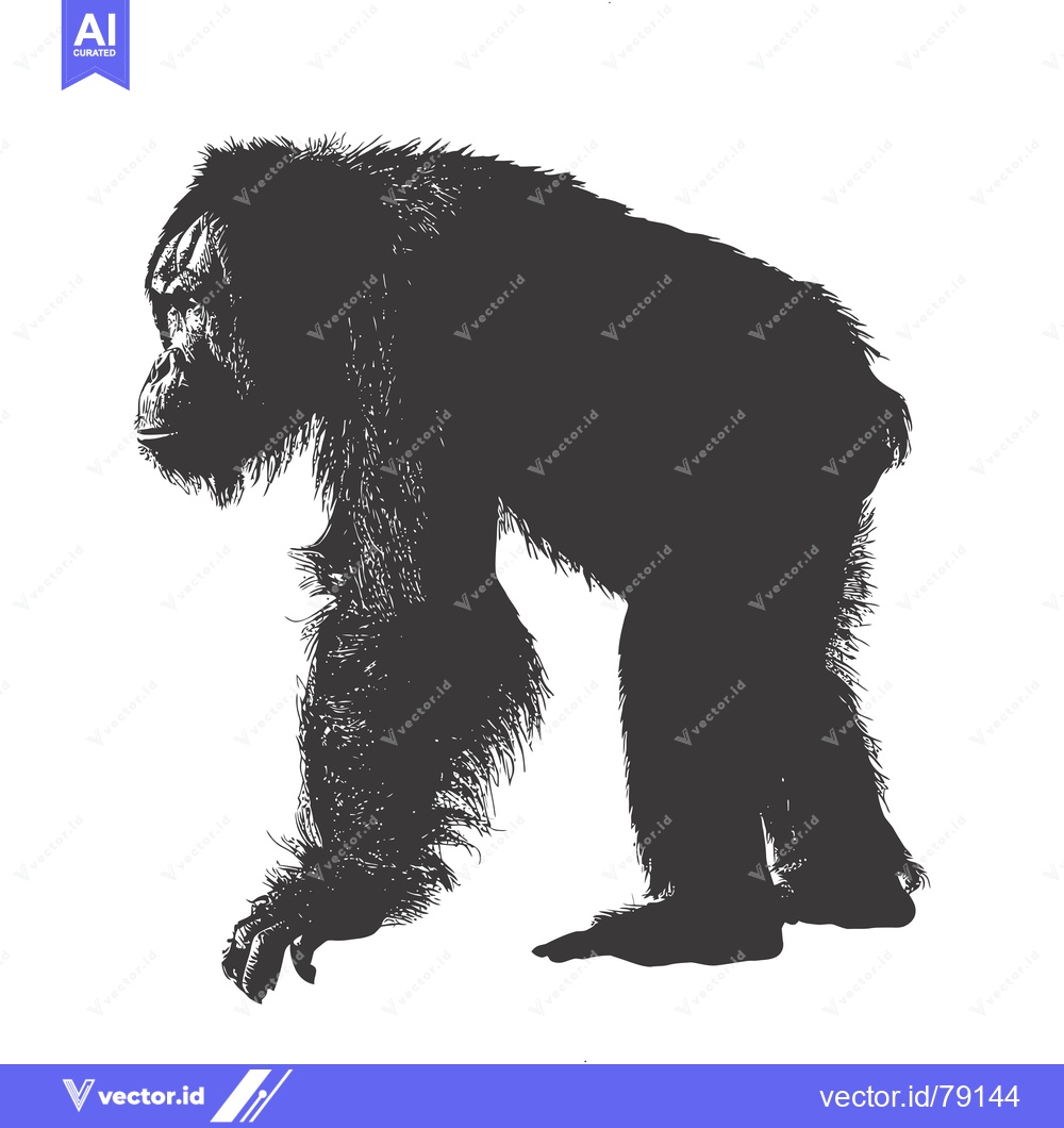 Premium Vector of Black and White Silhouette of a Standing Chimpanzee