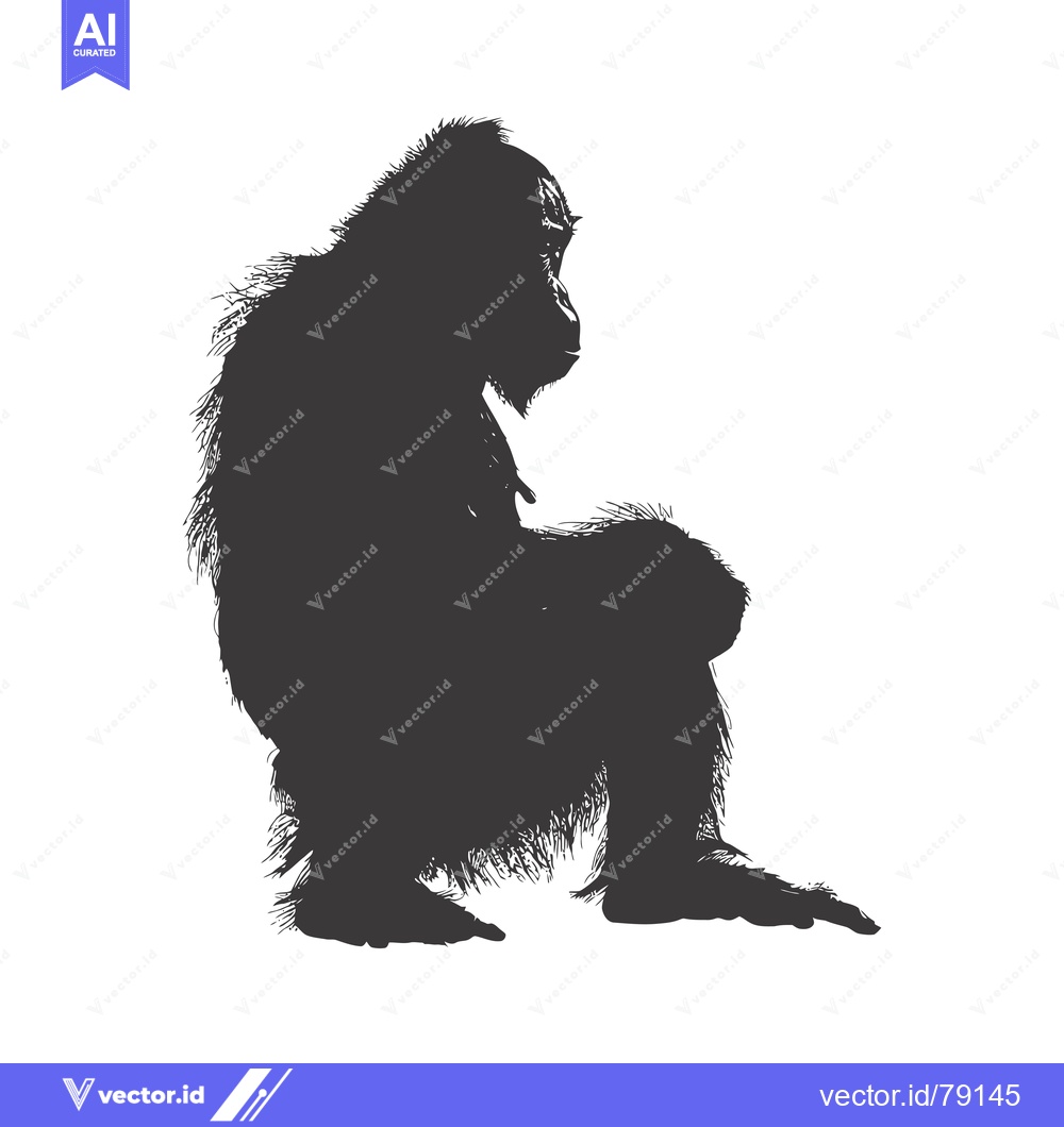 Premium Vector of A Black and White Silhouette of a Sitting Chimpanzee