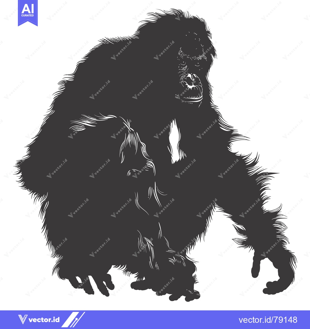 Premium Vector of Silhouette of a Furry Primate Sitting and Looking Down