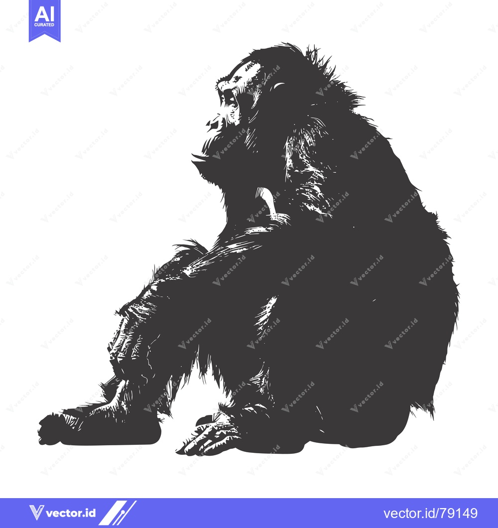 Premium Vector dari A Silhouetted Chimpanzee Sitting in Profile