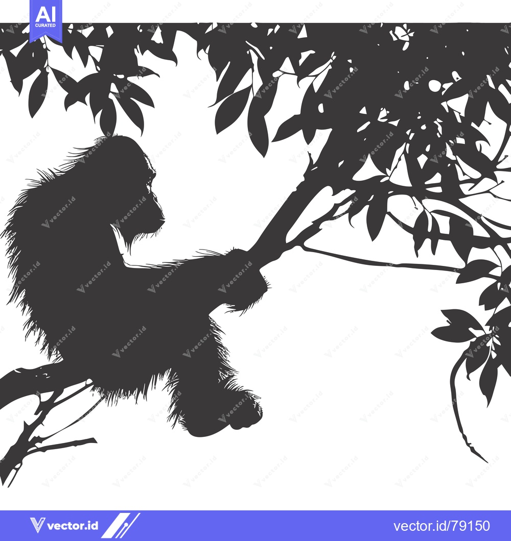 Premium Vector dari Silhouette of an Orangutan Sitting on a Branch