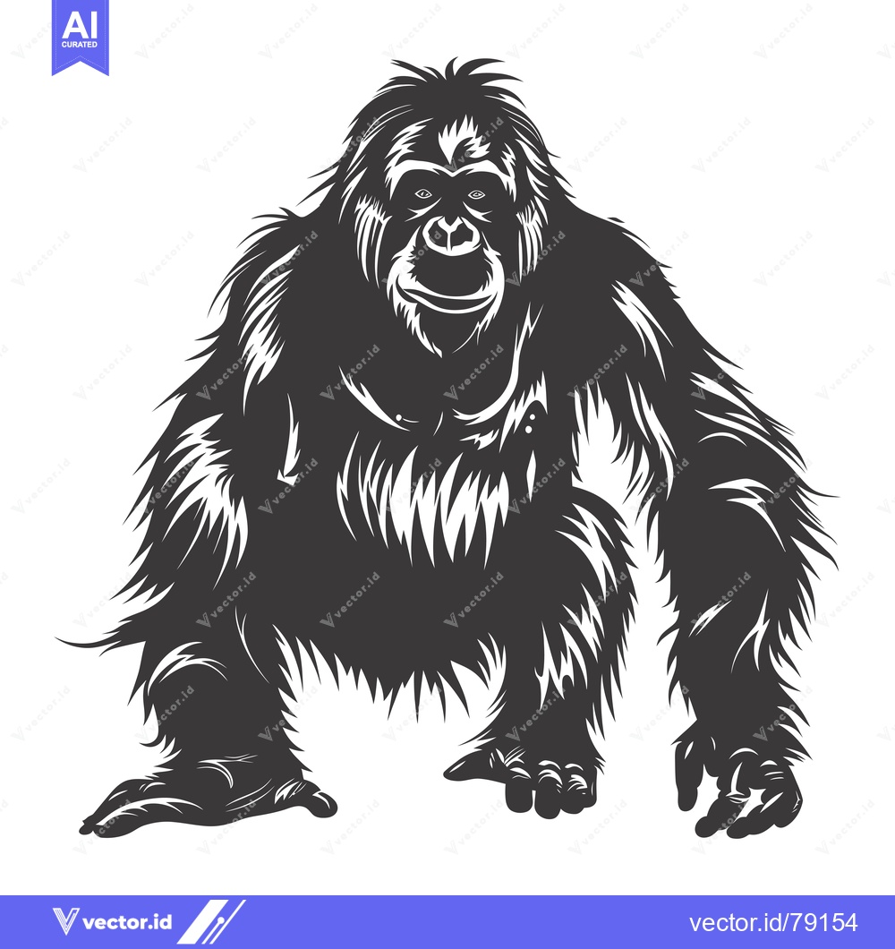 Premium Vector dari A Black and White Illustration of a Sitting Gorilla