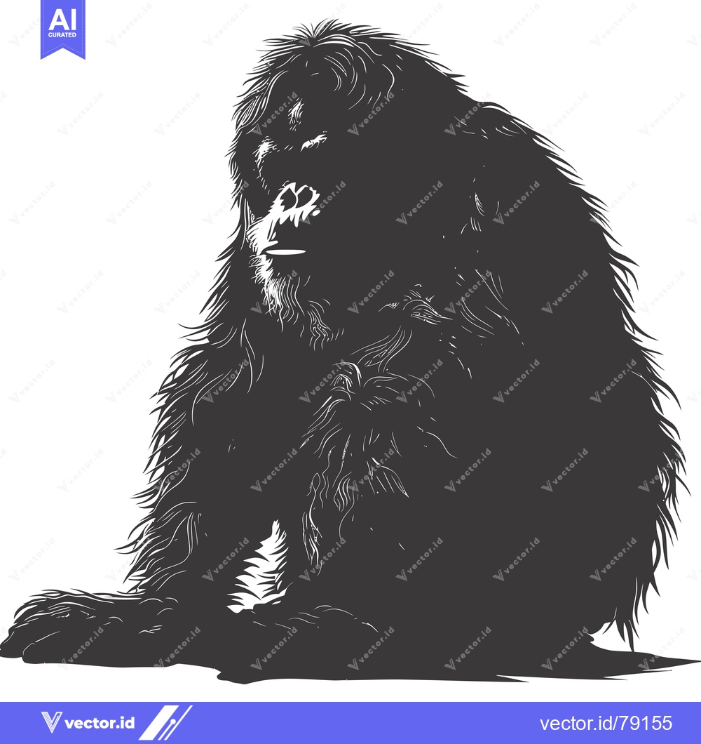 Premium Vector dari Black and White Silhouette of a Sitting Orangutan