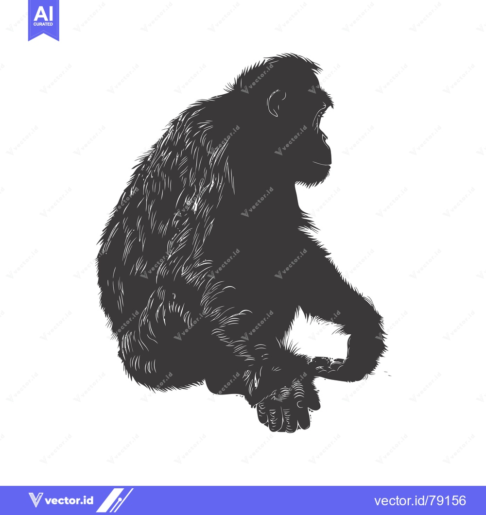 Premium Vector of Black and White Silhouette of a Sitting Chimpanzee