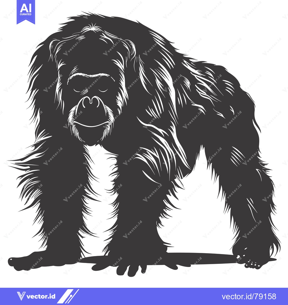 Premium Vector of Silhouette of a Furry Orangutan Standing on a Branch