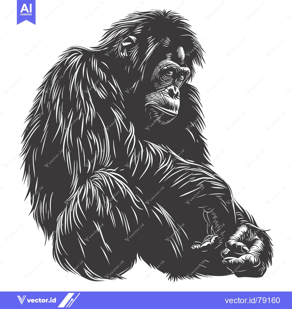 Premium Vector dari A Black and White Line Art Illustration of a Sitting Gorilla