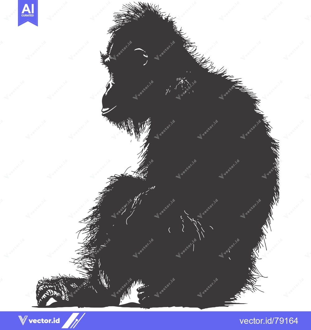 Premium Vector of A Silhouetted Illustration of a Sitting Young Chimpanzee