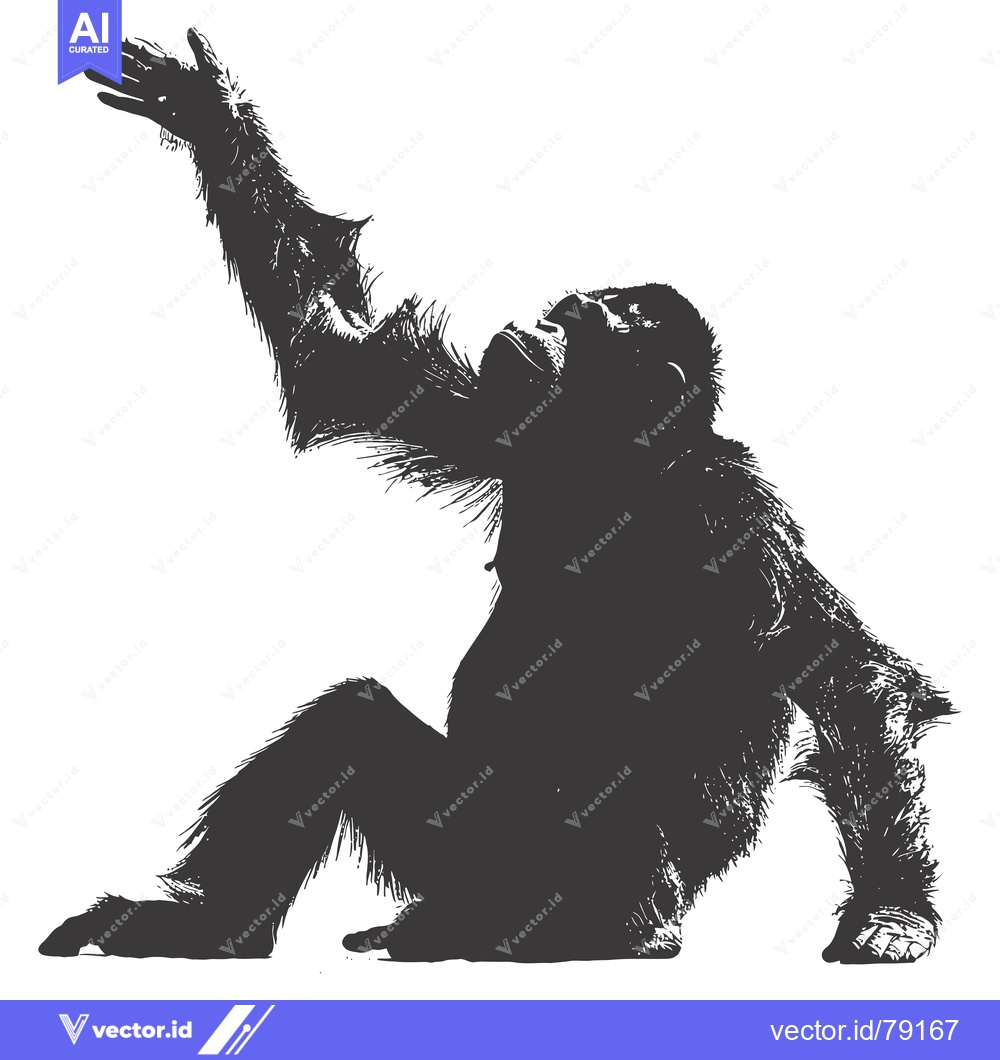 Premium Vector dari A Silhouette of a Chimpanzee Reaching Upwards