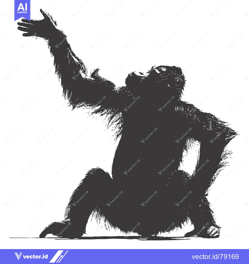 Premium Vector of A Silhouette of a Sitting Ape Reaching Upward