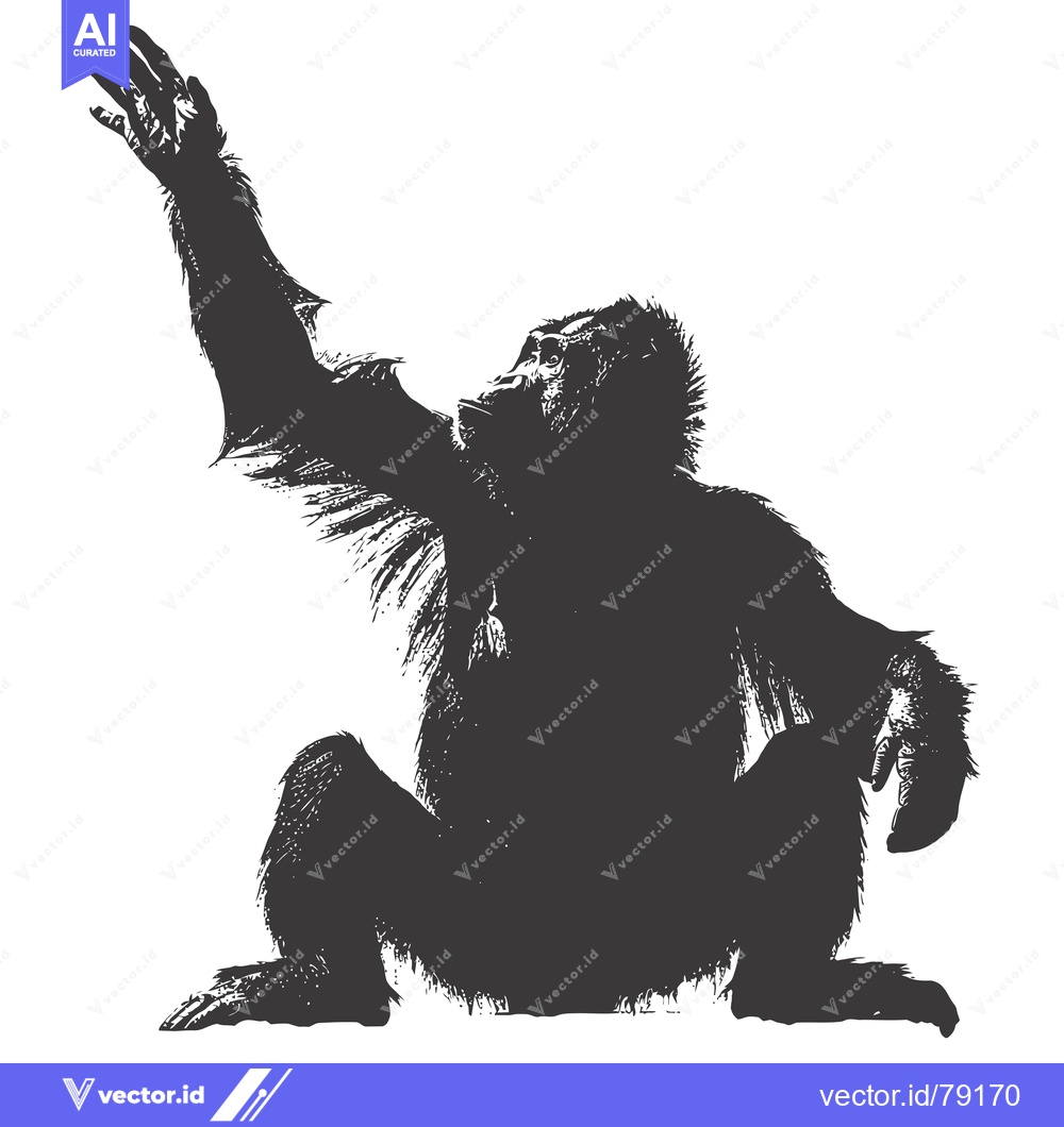 Premium Vector dari A Silhouette of a Chimpanzee Reaching Upward