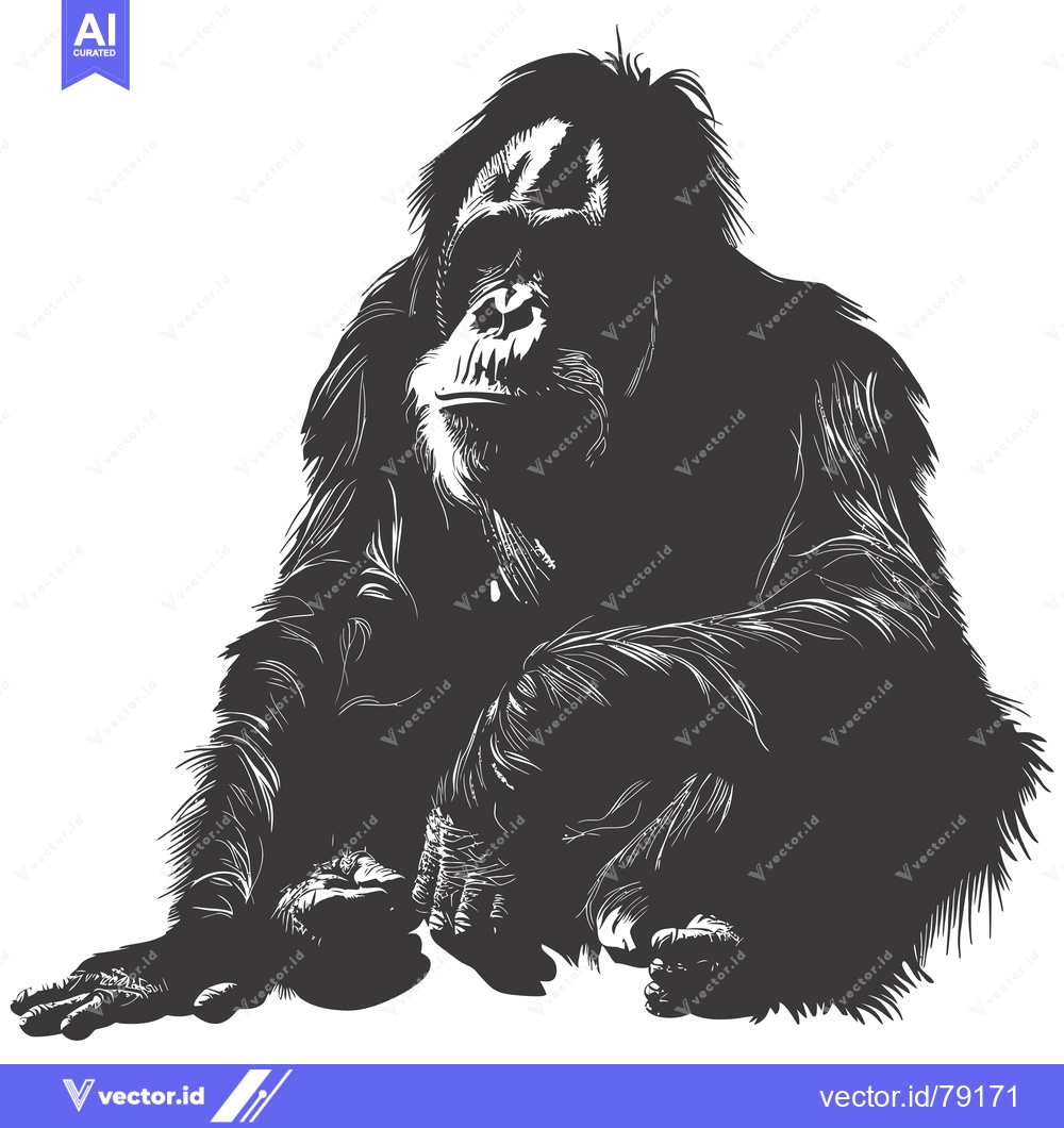 Premium Vector dari A Black and White Illustration of a Sitting Orangutan