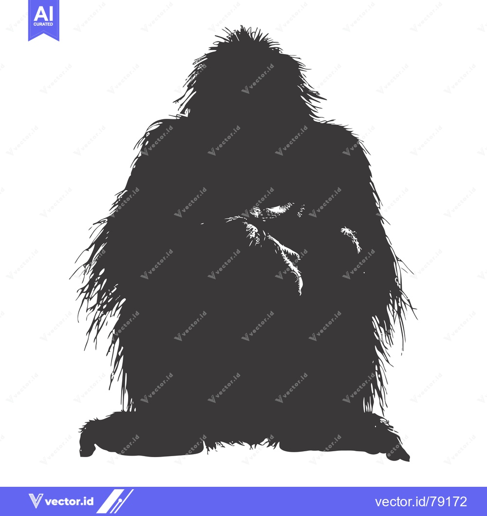 Premium Vector dari Silhouetted hairy primate sitting on a white background