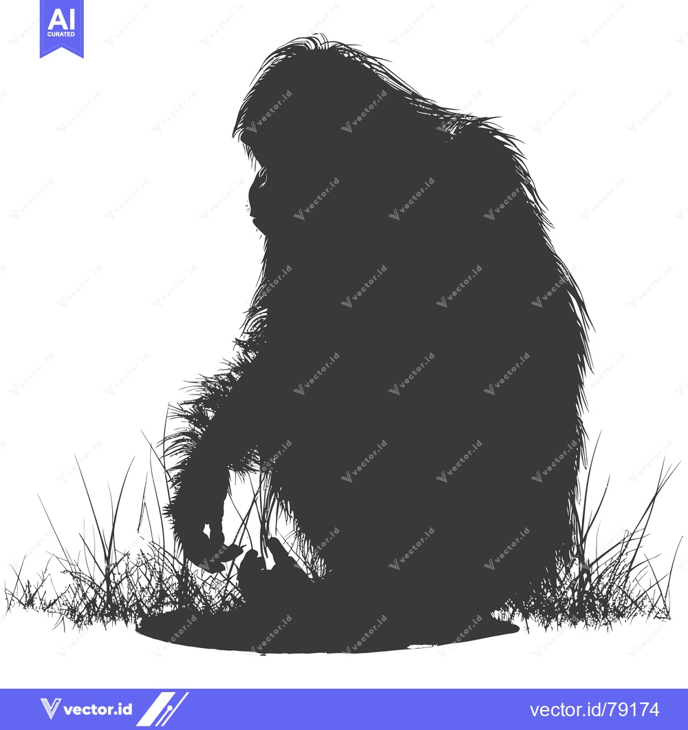 Premium Vector of Silhouette of a Sitting Orangutan in Tall Grass