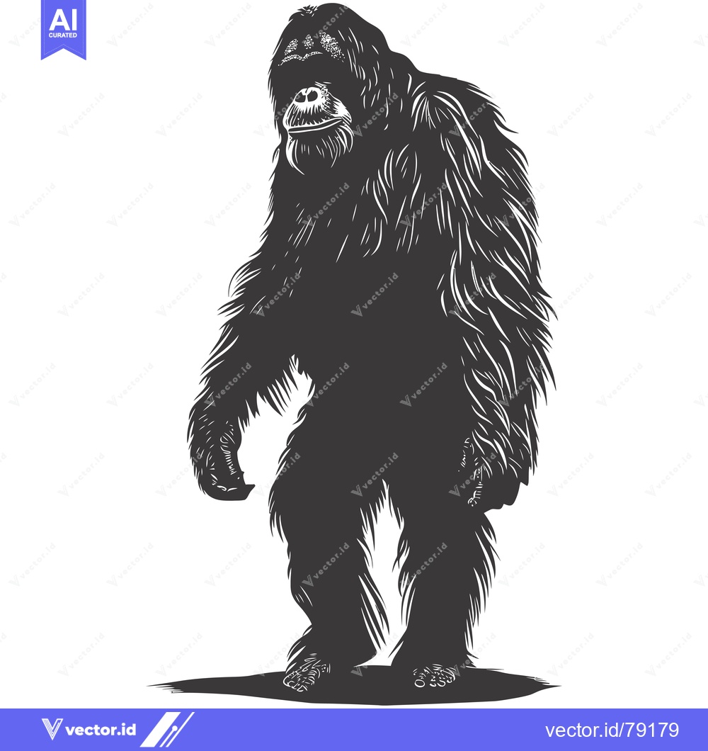 Premium Vector of A Silhouetted Orangutan Standing Tall Against a White Background