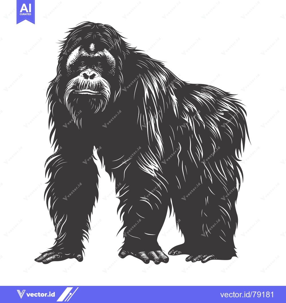 Premium Vector dari A Hand-Drawn Illustration of a Standing Orangutan