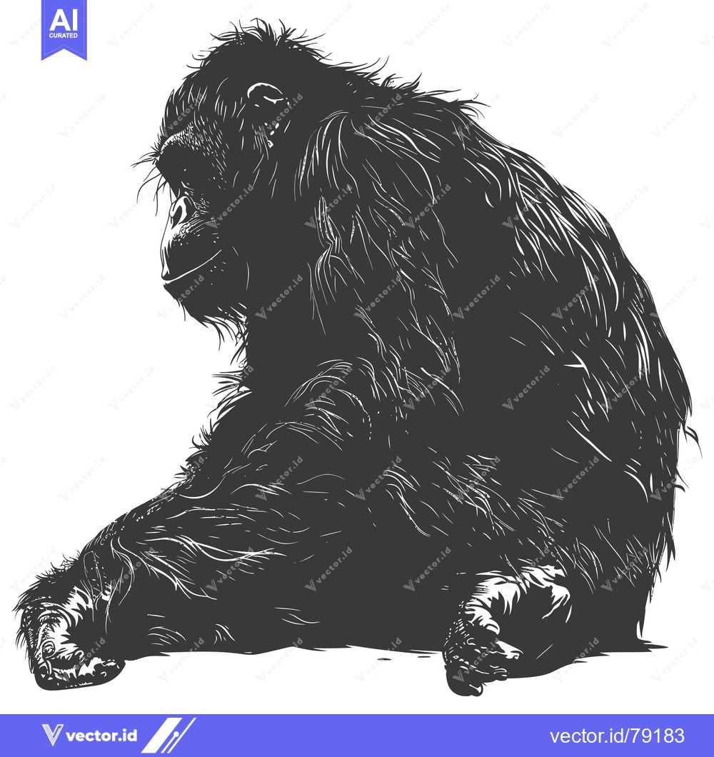 Premium Vector dari A Black and White Illustration of a Sitting Chimpanzee