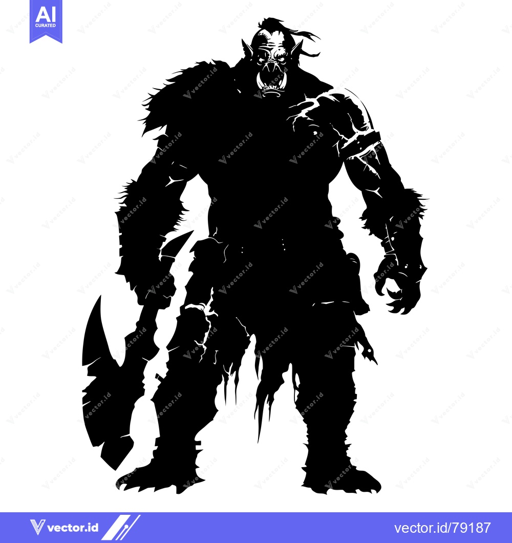 Premium Vector dari Silhouette of a Muscular Orc Holding an Axe