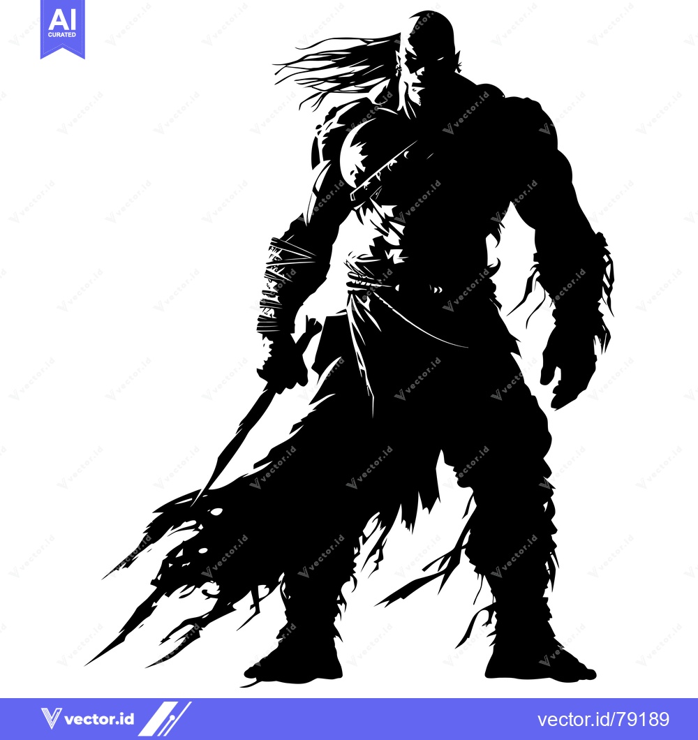 Premium Vector dari Silhouette of a Muscular Barbarian Warrior with a Sword