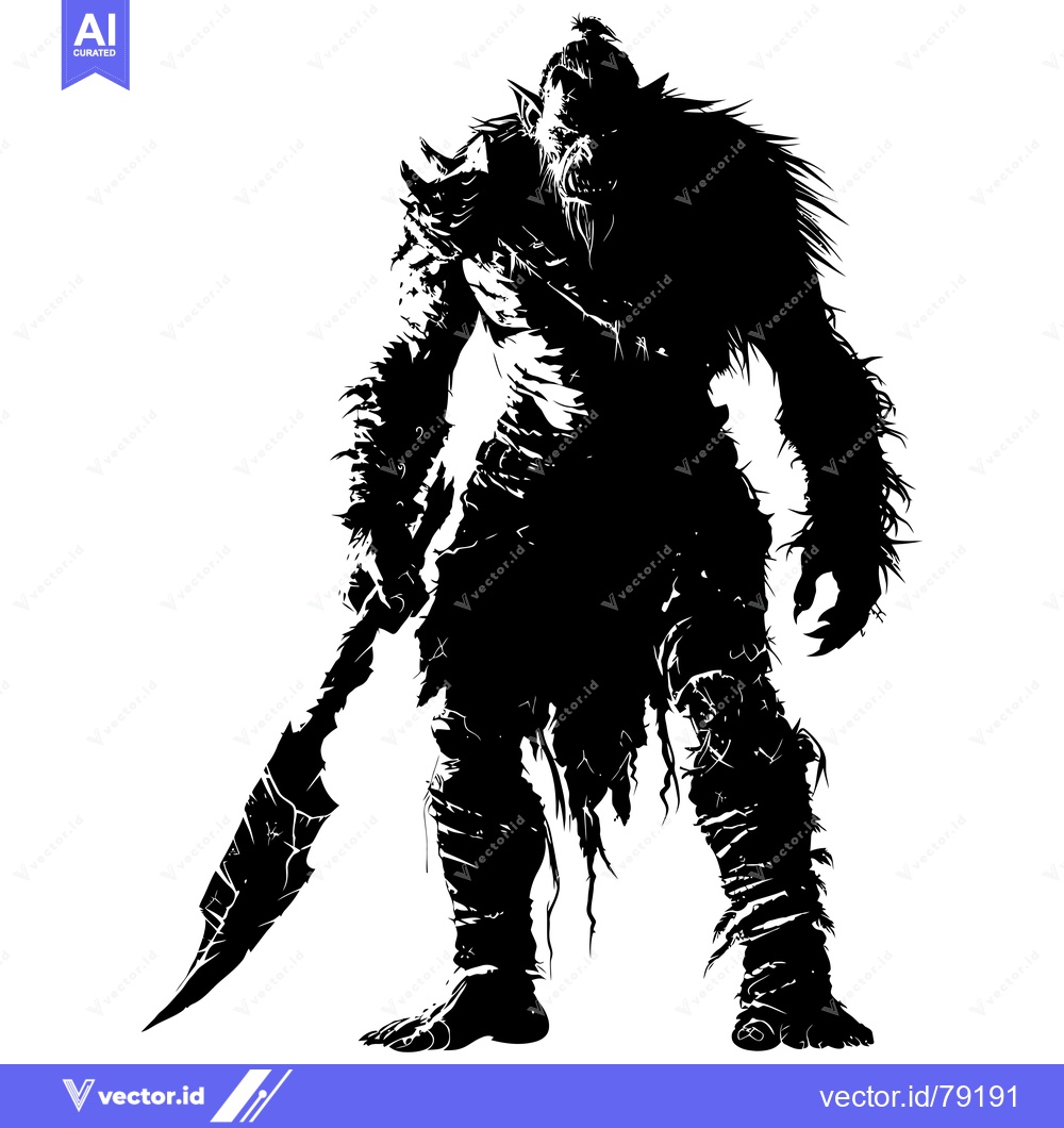 Premium Vector of A Silhouette of a Ferocious Orc Warrior Holding a Large Knife