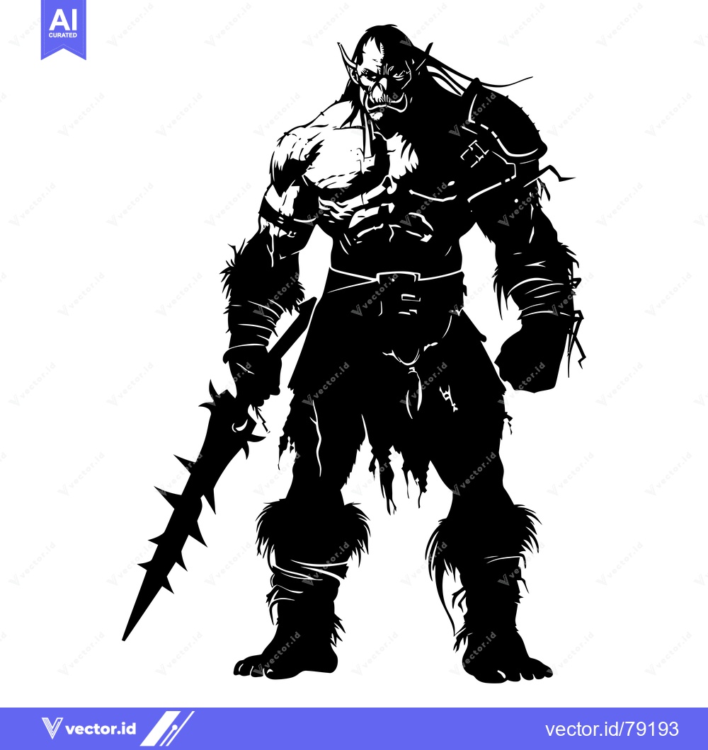 Premium Vector of Silhouette of a Muscular Orc Warrior Holding a Spiked Weapon