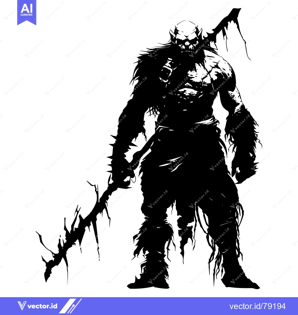 Premium Vector of A Silhouette of a Large Orc Holding a Spiked Club