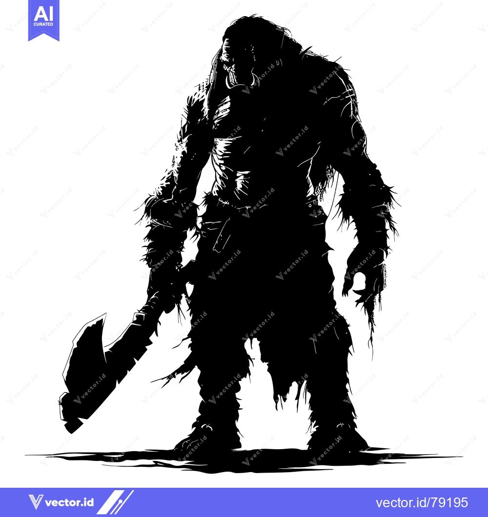 Premium Vector dari Silhouette of a Furry, Muscular, Axe-Wielding Creature