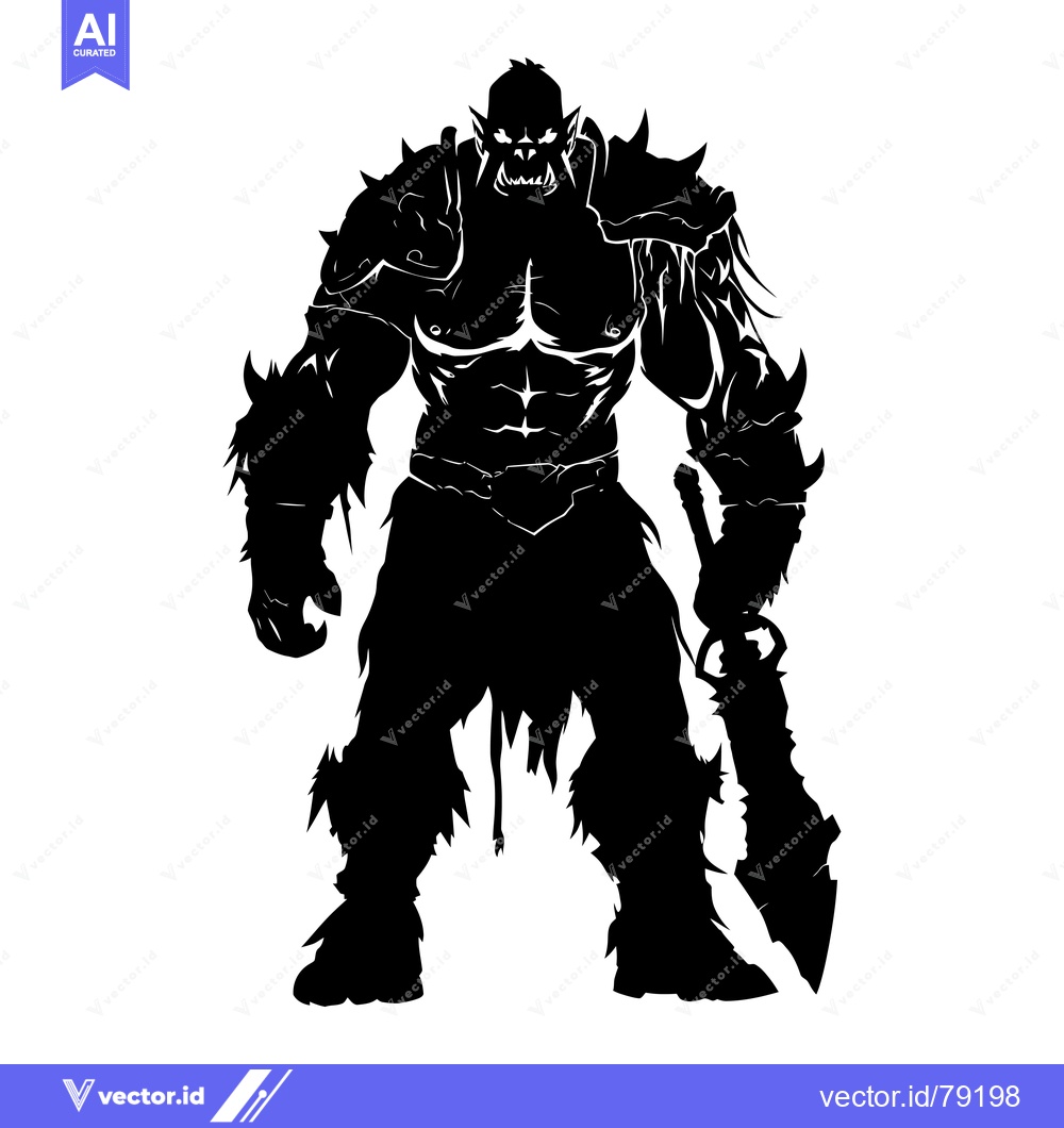 Premium Vector dari Silhouette of a Muscular Orc Warrior Holding a Sword