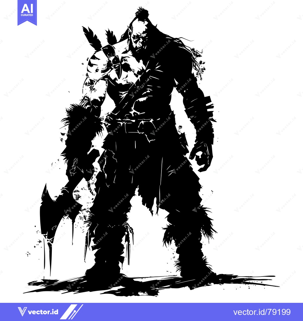 Premium Vector dari Silhouette of a Warrior with an Axe and a Fur Cloak