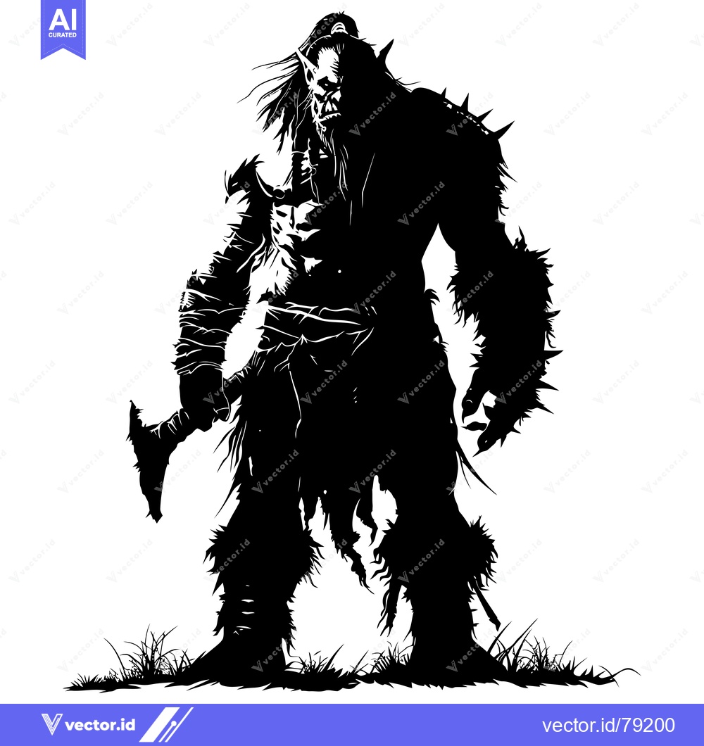 Premium Vector of Silhouette of a Ferocious Orc Warrior with an Axe